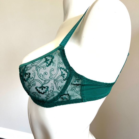 Sale! Vintage Balcony Bra Authentic 80's Green Lace bra by LE MYSTÈRE - Picture 2 of 14